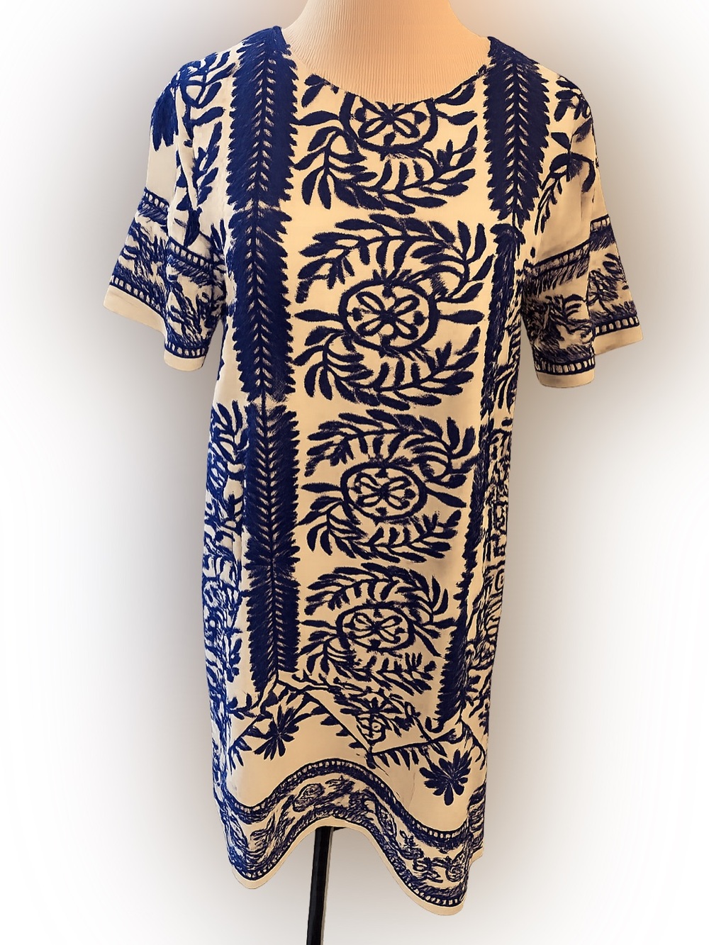 Lulus Fond of You Dress Blue White Embroidered Short Sleeve Shift XS Resort